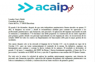 Escrito a la Consellera de justicia sobre violencia intrainstitucional
