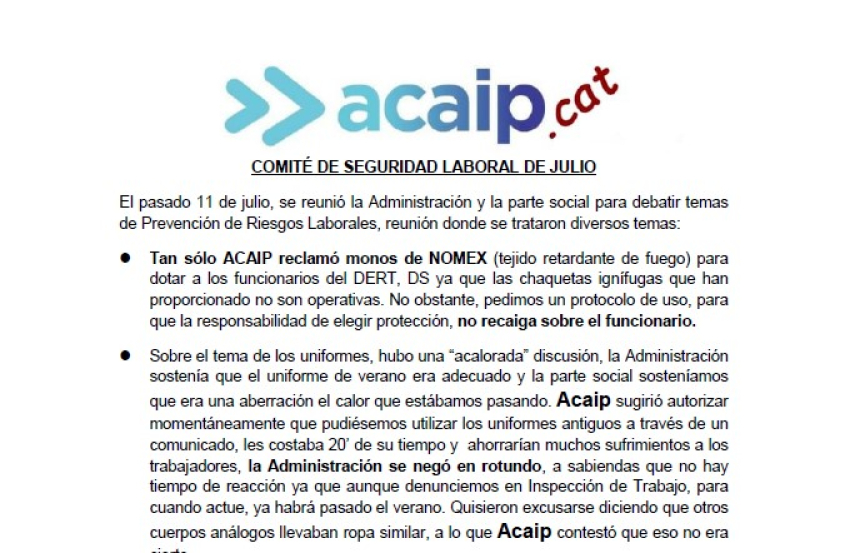 Comunicado comite salud laboral de julio