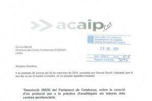 Solicitud protocolo realización analíticas a internos